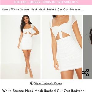 white square neck mesh ruched cut out bodycon dress